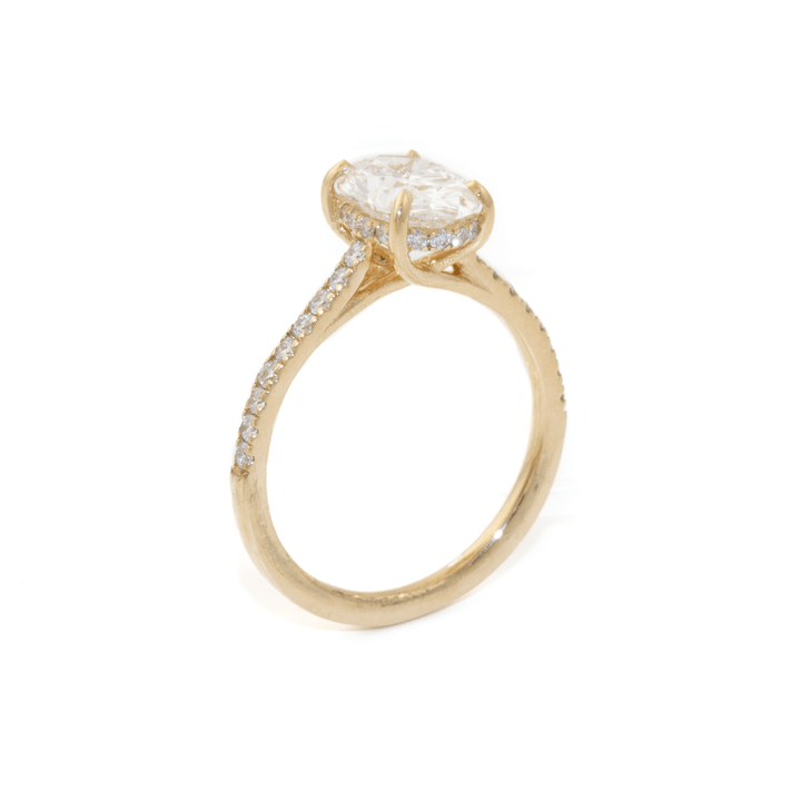 14k Yellow Gold x Hidden Halo 1.52ct Oval VVS2 E + ½ Eternity 0.33ctw Pave Lab Diamond Engagement Set - Kingdom Jewelry