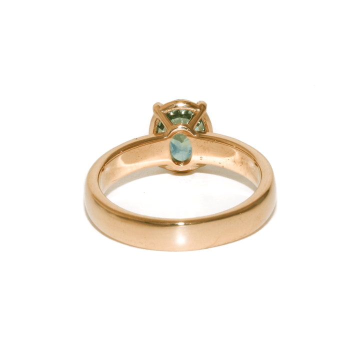 14k Yellow Gold x Oval 1.59ct Teal Sapphire & Accented Starburst Lab Diamond Ring - Kingdom Jewelry