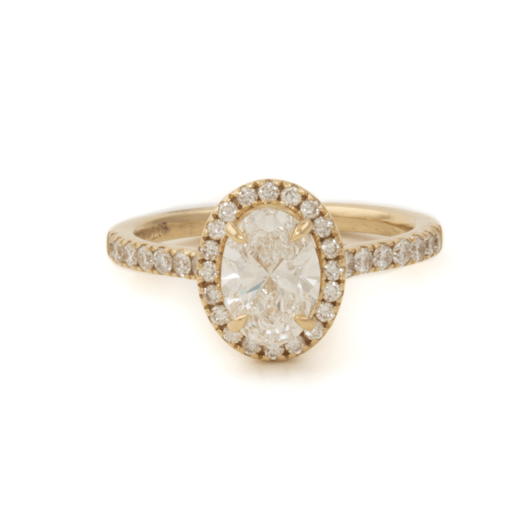 14k Yellow Gold x Oval Lab Diamond Halo Pavé Ring - Kingdom Jewelry