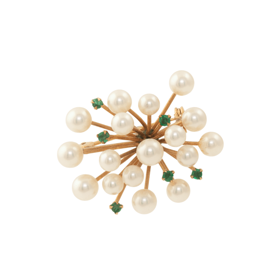 14k Yellow Gold x Pearl & Emerald "Spore" Brooch - Kingdom Jewelry