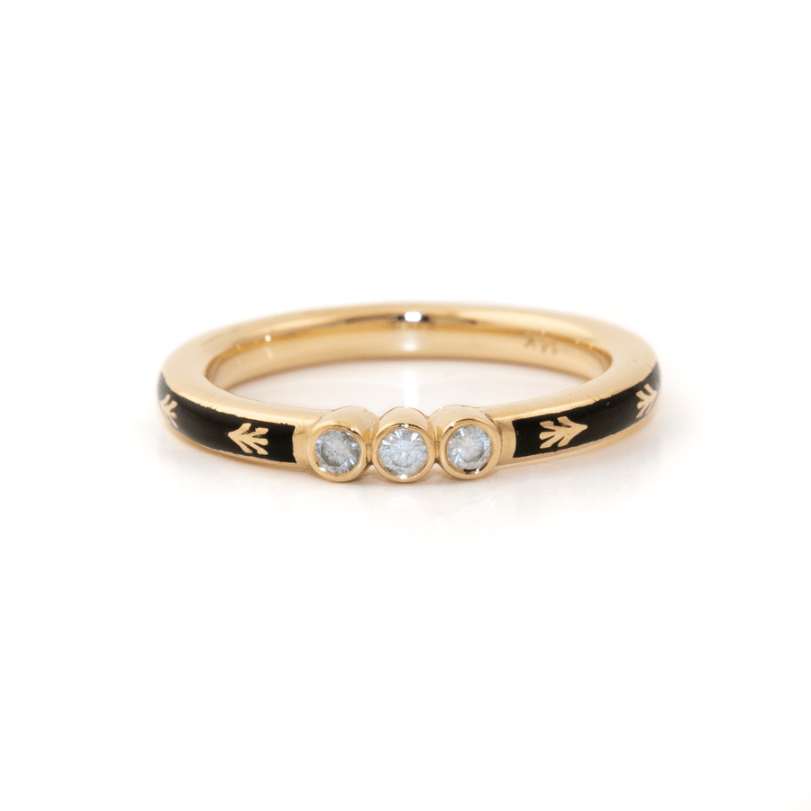 14k Yellow Gold x Round Diamond Triplet & Enamel Mourning Band - Kingdom Jewelry