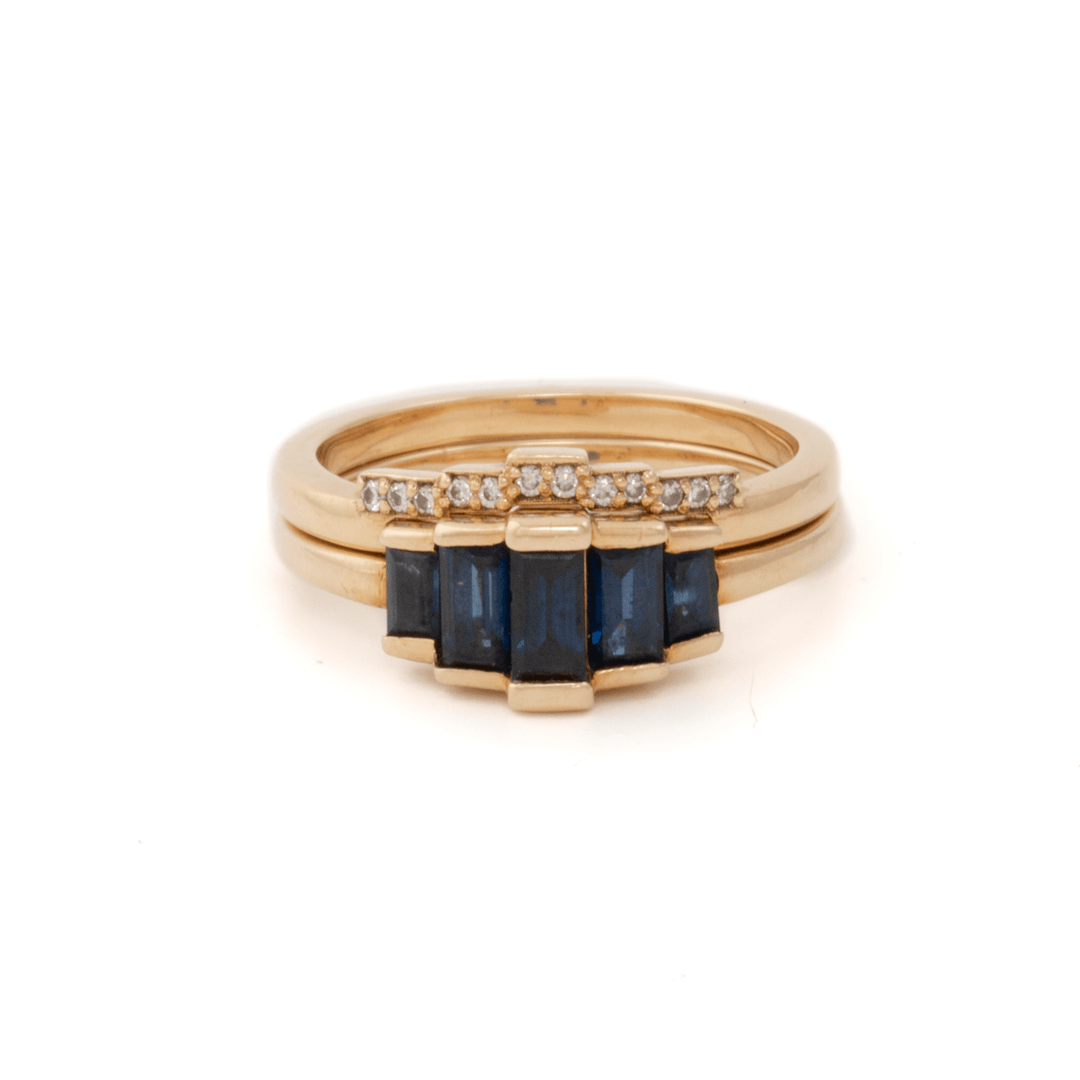14k Yellow Gold x Sapphire Baguette & Natural Diamond Engagement Suite - Kingdom Jewelry