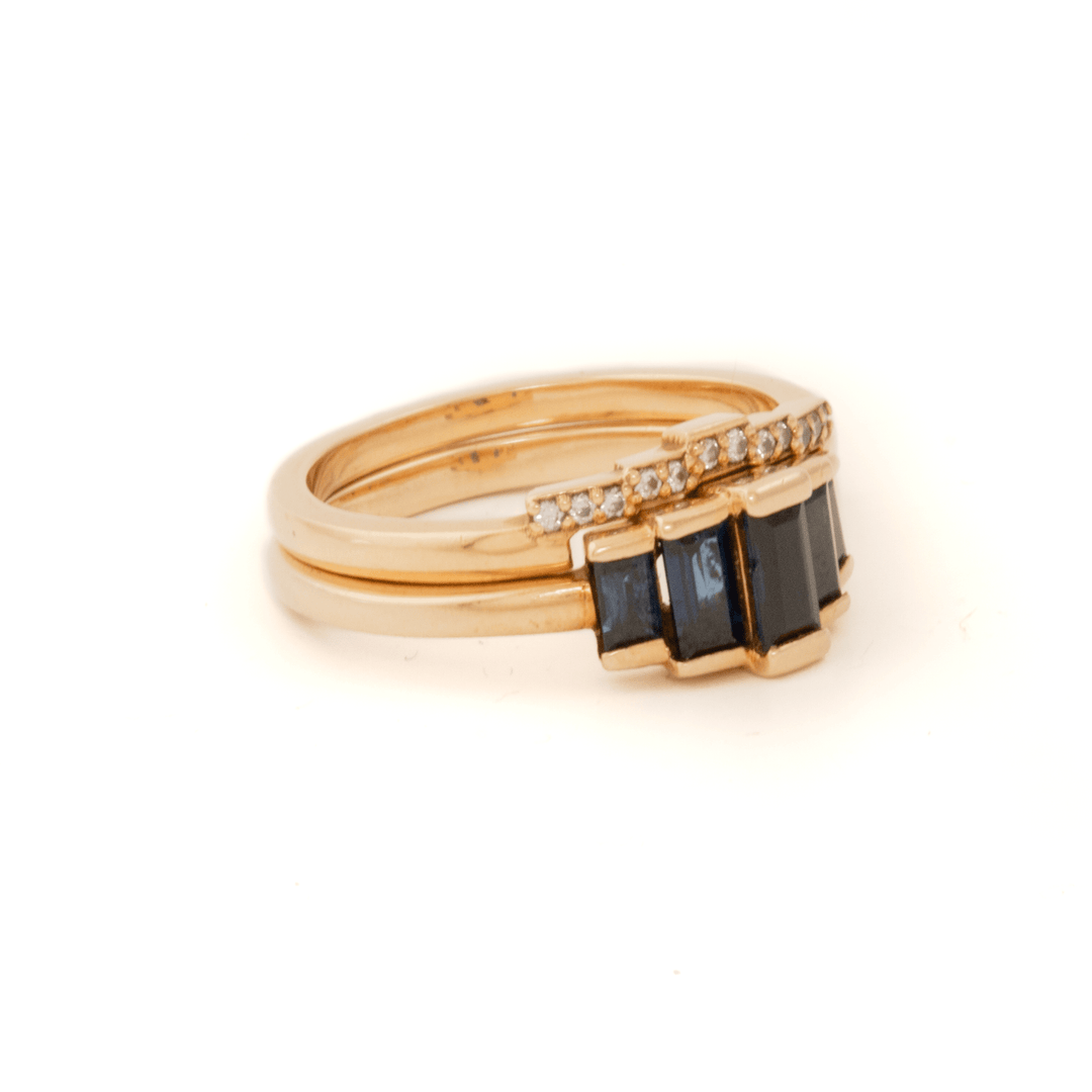 14k Yellow Gold x Sapphire Baguette & Natural Diamond Engagement Suite - Kingdom Jewelry