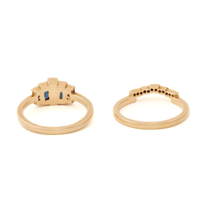 14k Yellow Gold x Sapphire Baguette & Natural Diamond Engagement Suite - Kingdom Jewelry