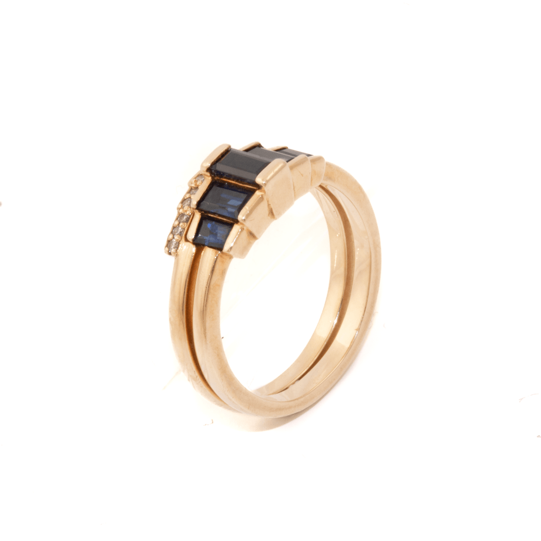 14k Yellow Gold x Sapphire Baguette & Natural Diamond Engagement Suite - Kingdom Jewelry