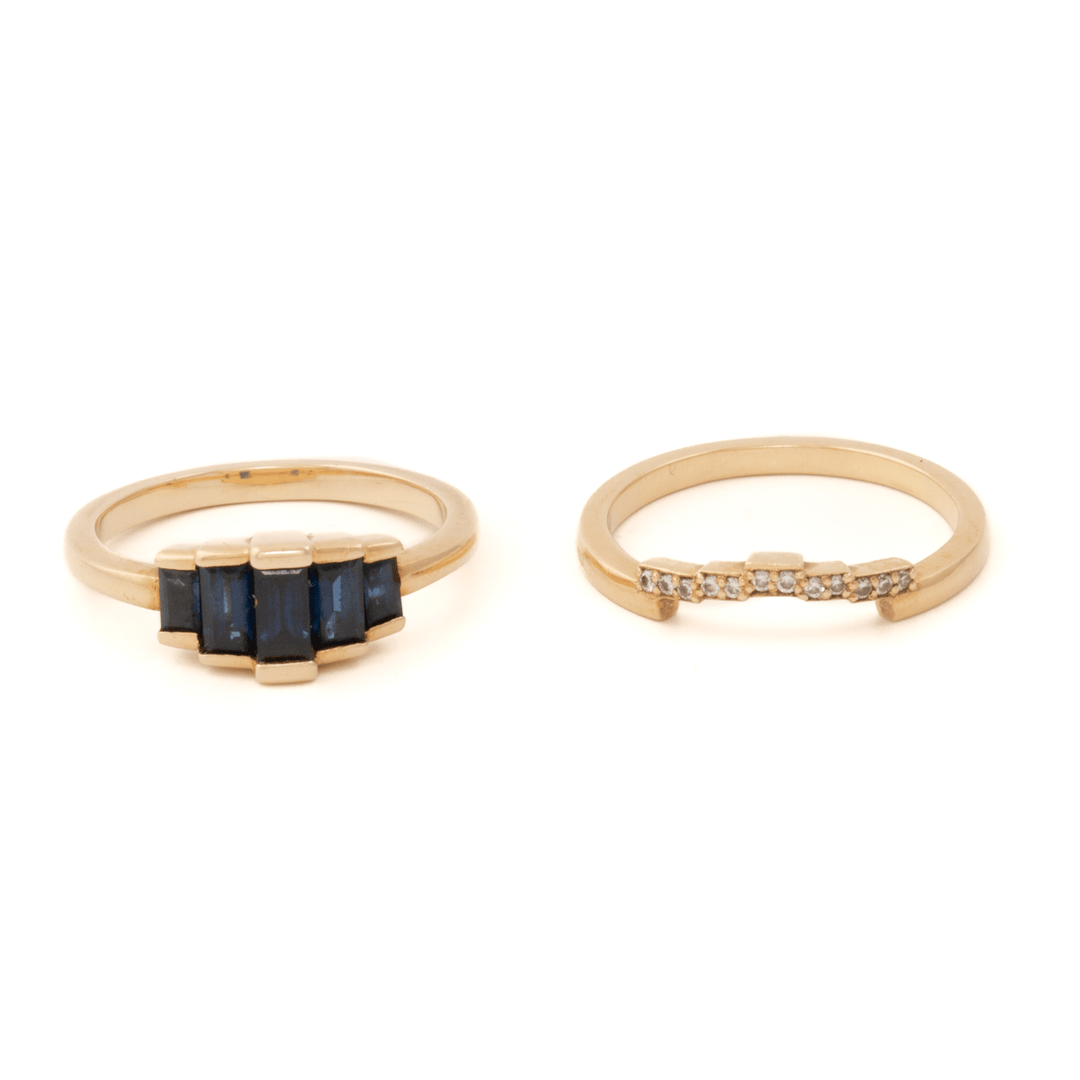 14k Yellow Gold x Sapphire Baguette & Natural Diamond Engagement Suite - Kingdom Jewelry