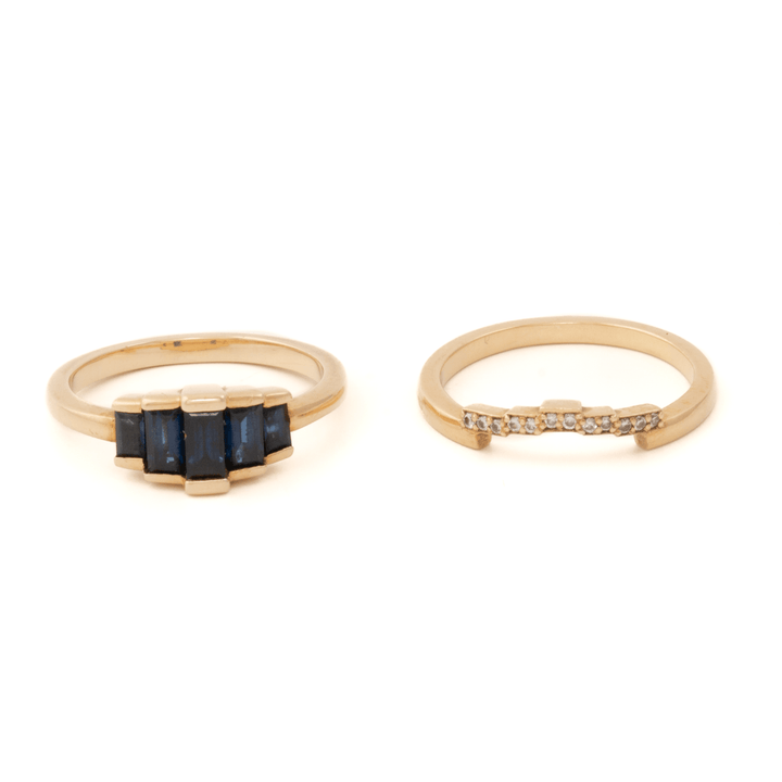 14k Yellow Gold x Sapphire Baguette & Natural Diamond Engagement Suite - Kingdom Jewelry