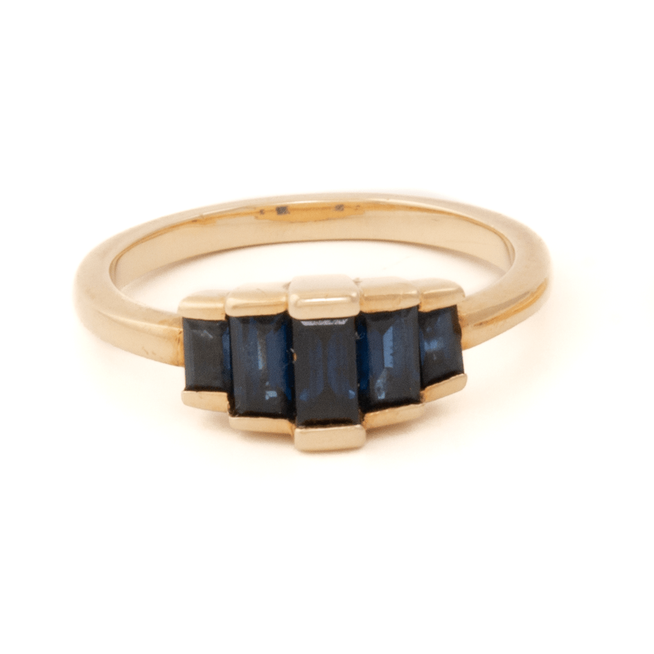 14k Yellow Gold x Sapphire Baguette & Natural Diamond Engagement Suite - Kingdom Jewelry