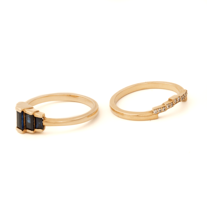14k Yellow Gold x Sapphire Baguette & Natural Diamond Engagement Suite - Kingdom Jewelry