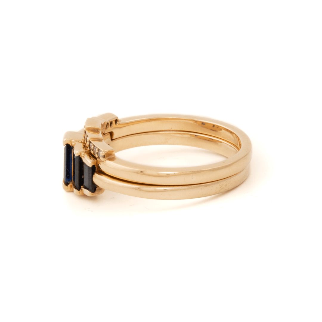 14k Yellow Gold x Sapphire Baguette & Natural Diamond Engagement Suite - Kingdom Jewelry