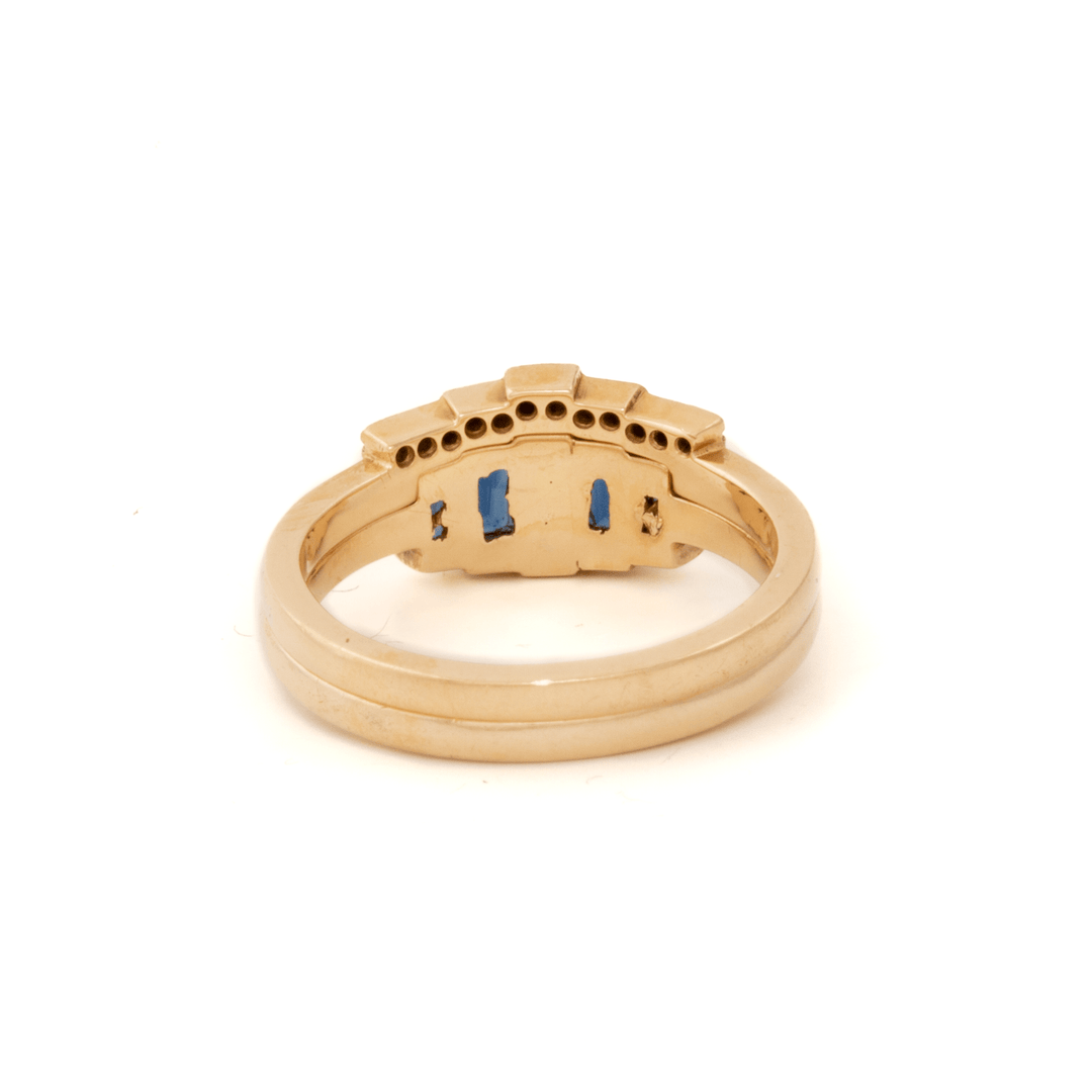 14k Yellow Gold x Sapphire Baguette & Natural Diamond Engagement Suite - Kingdom Jewelry