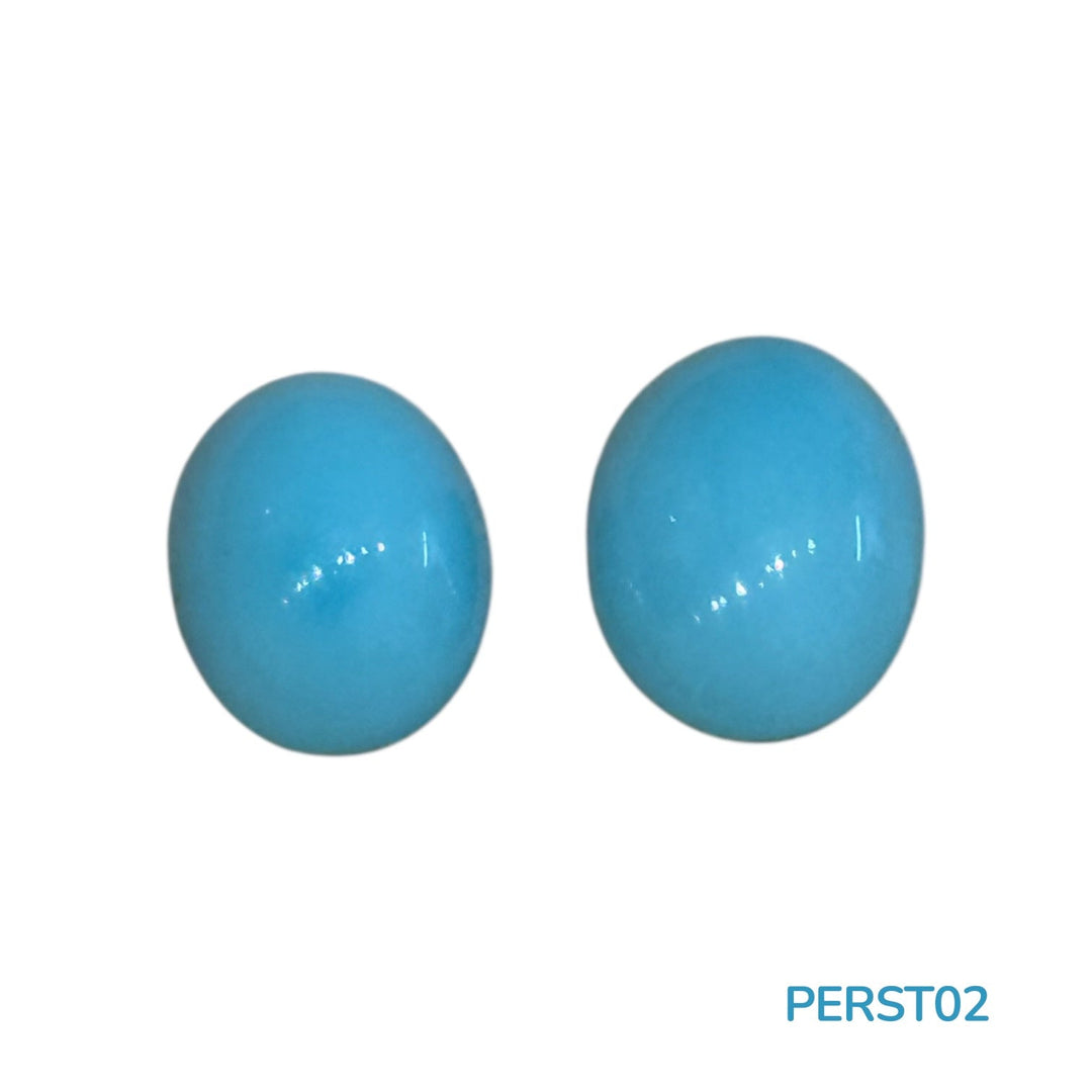 15.60ct Natural Oval Persian Turquoise Cabochon Pair - Kingdom Jewelry