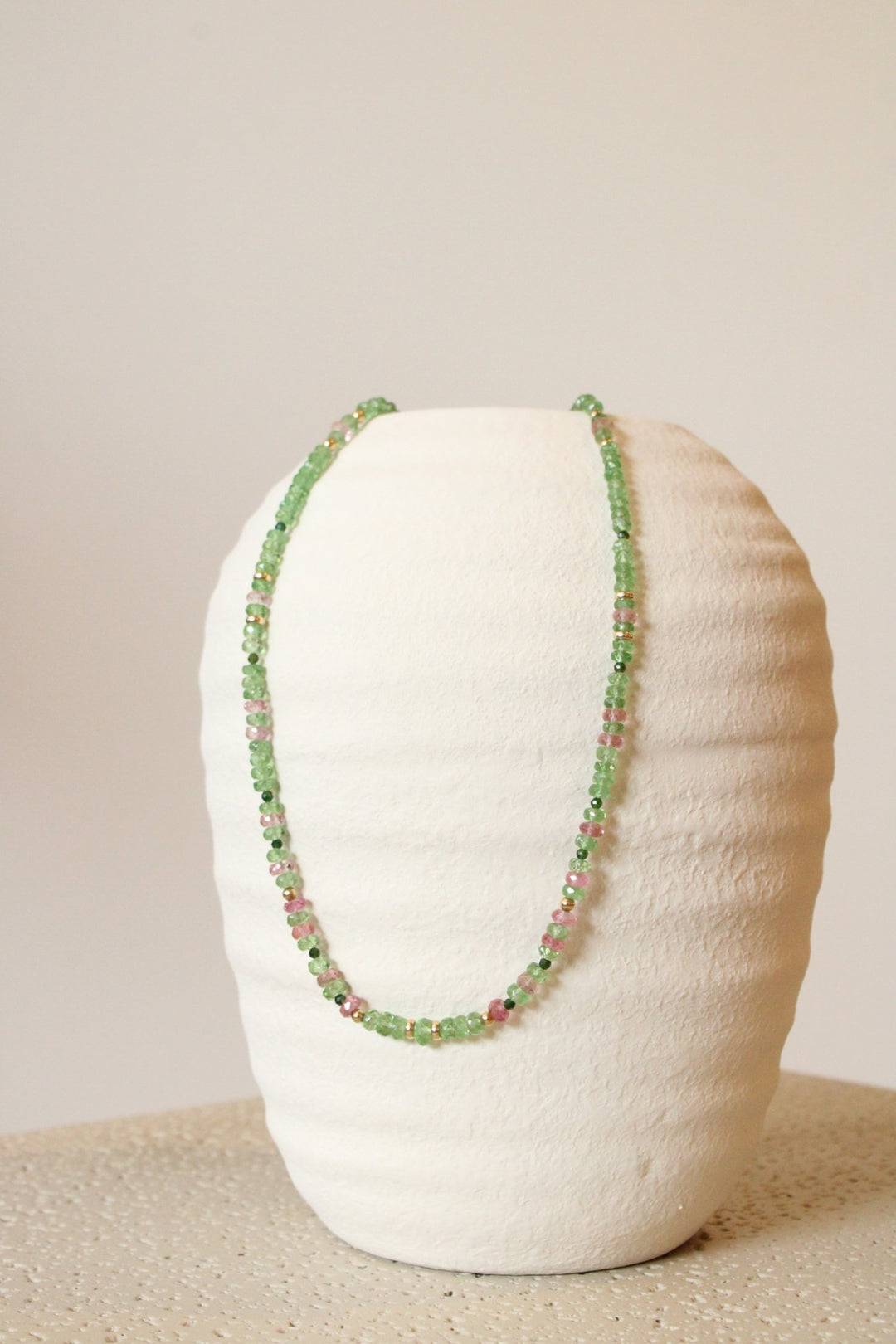 16.75" Tsavorite Garnet & Pink Tourmaline Gem Strand x 14K Gold Beads - Kingdom Jewelry