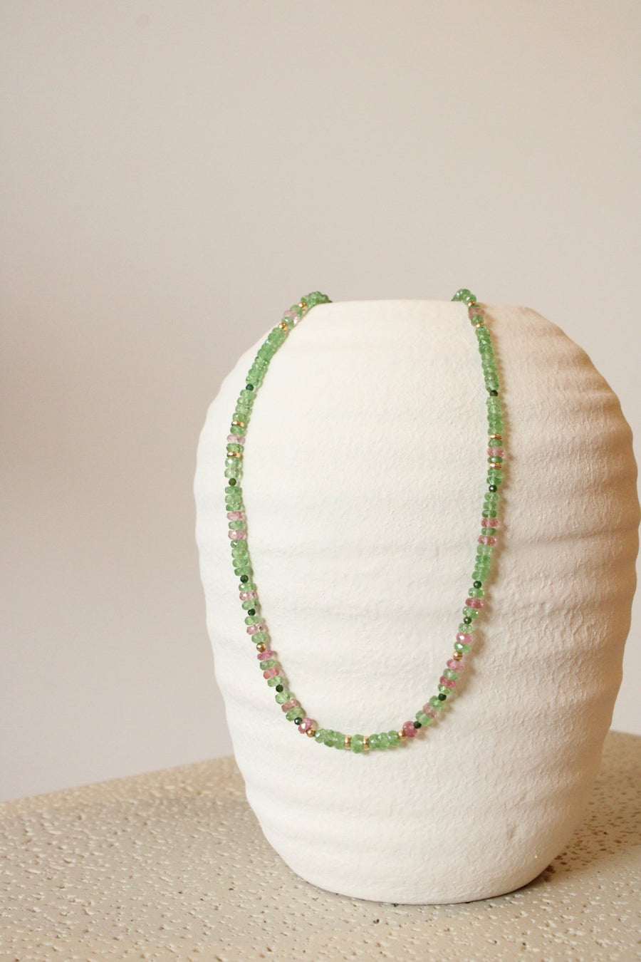 16.75" Tsavorite Garnet & Pink Tourmaline Gem Strand x 14K Gold Beads - Kingdom Jewelry