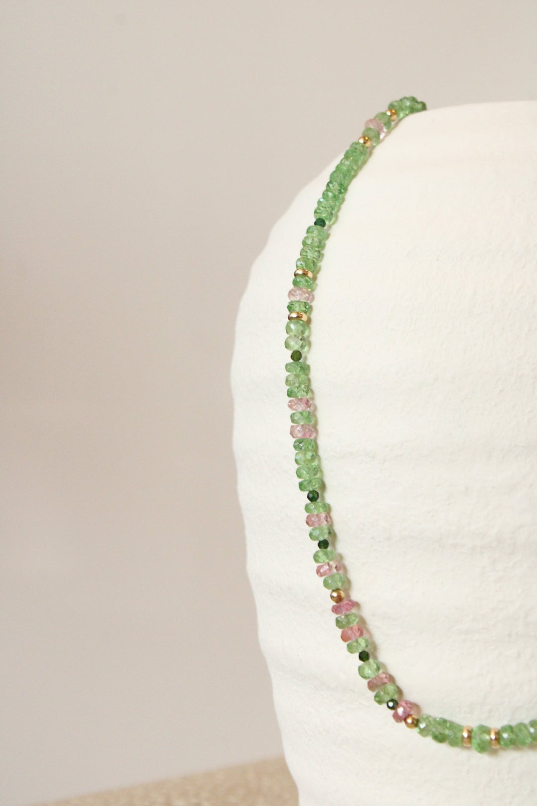 16.75" Tsavorite Garnet & Pink Tourmaline Gem Strand x 14K Gold Beads - Kingdom Jewelry