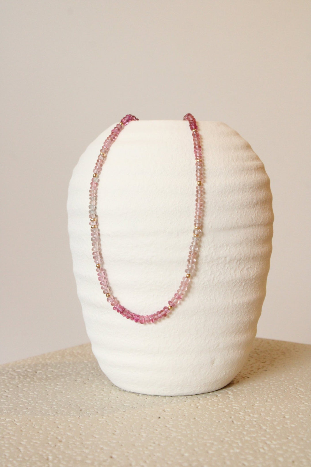 17" Smooth Ombré Pink Tourmaline Gem Strand x 14K Gold Beads - Kingdom Jewelry