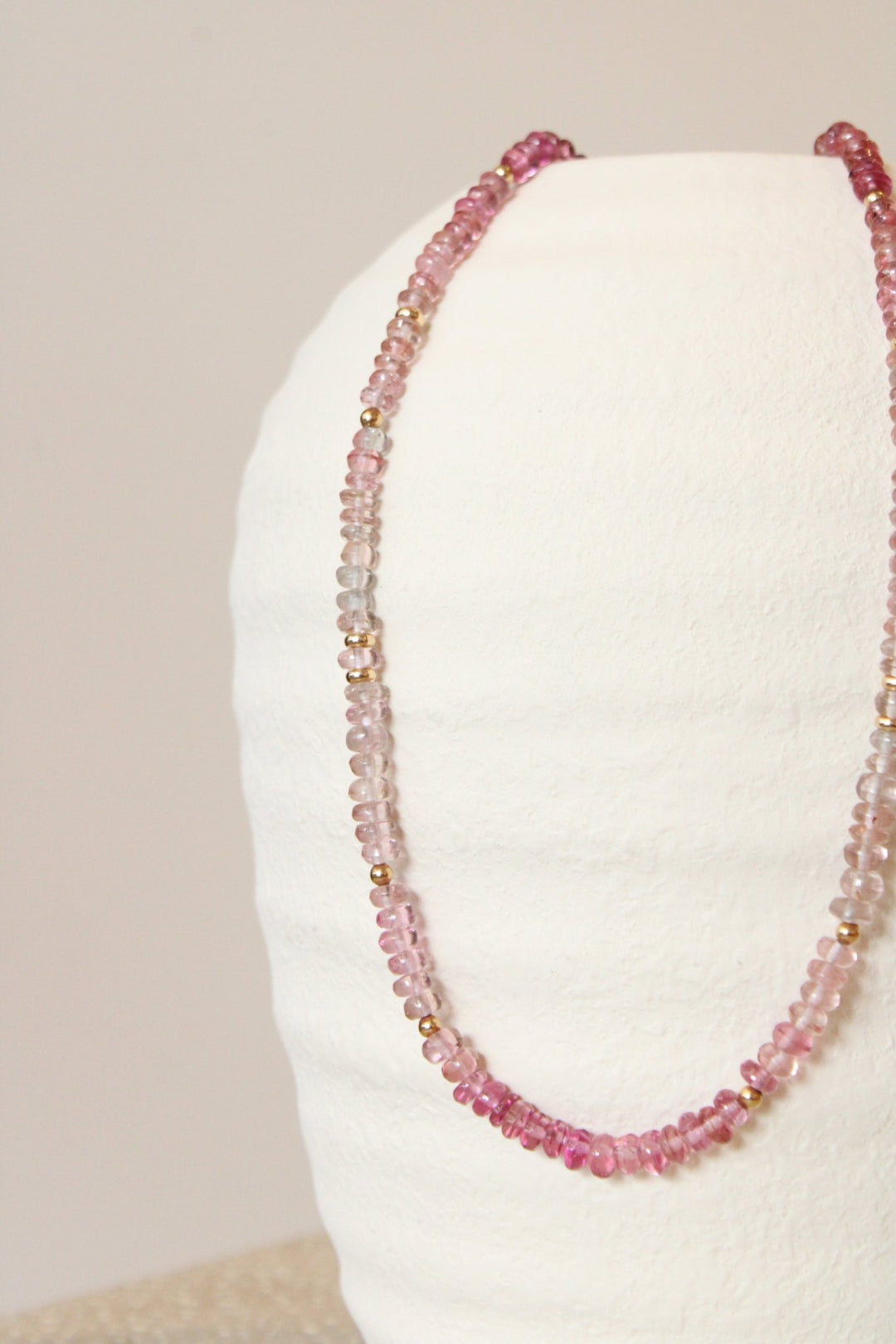 17" Smooth Ombré Pink Tourmaline Gem Strand x 14K Gold Beads - Kingdom Jewelry