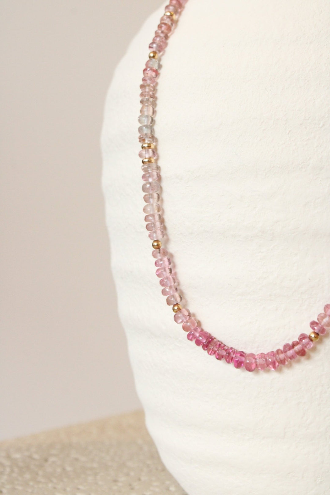 17" Smooth Ombré Pink Tourmaline Gem Strand x 14K Gold Beads - Kingdom Jewelry