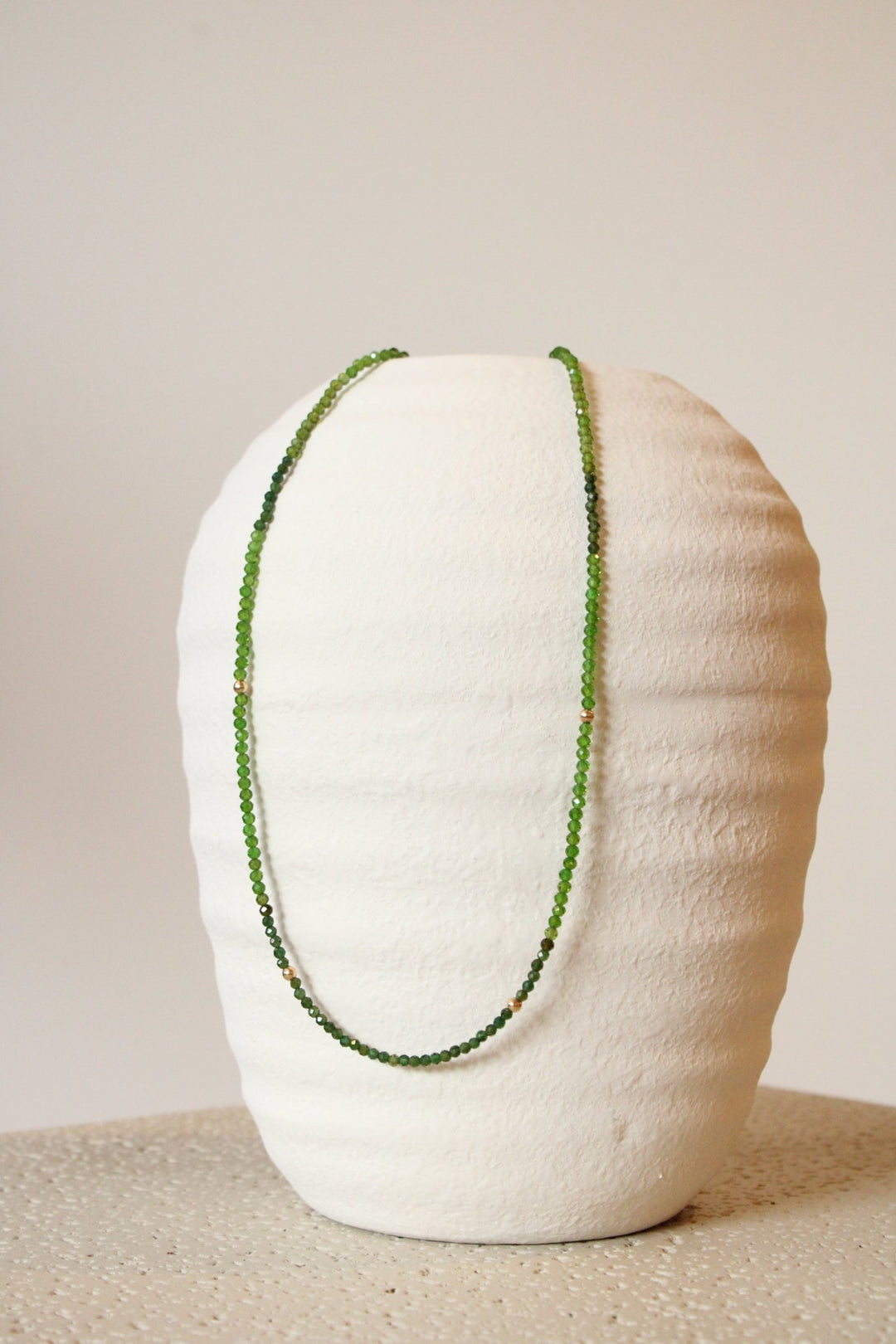 17.5" Green Chrome Diopside + Tourmaline Gem Strand x 14K Gold Beads - Kingdom Jewelry