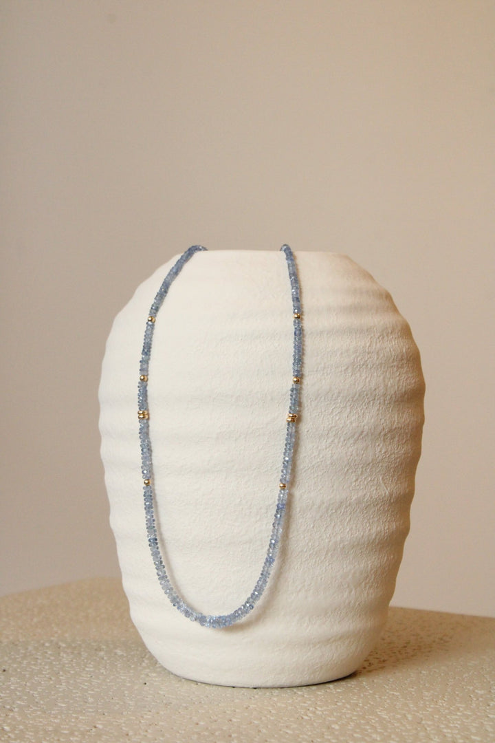 18" Blue Sapphire Faceted Gem Strand x 14K Gold Beads - Kingdom Jewelry