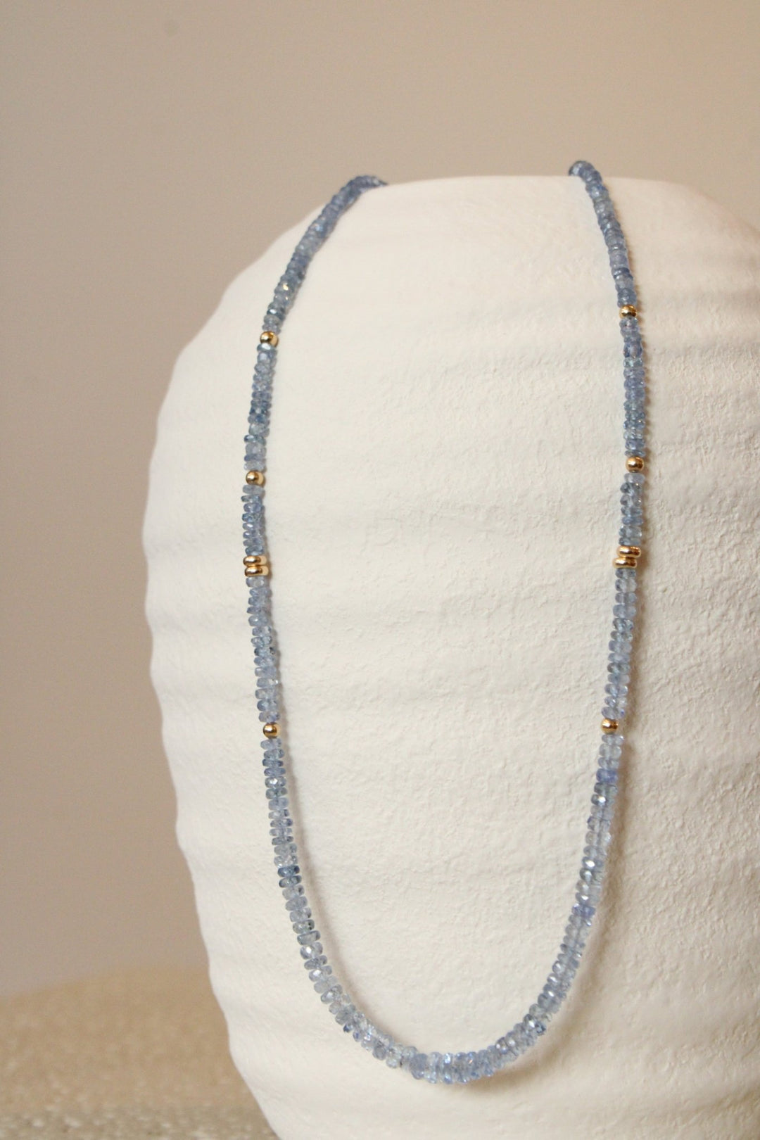 18" Blue Sapphire Faceted Gem Strand x 14K Gold Beads - Kingdom Jewelry