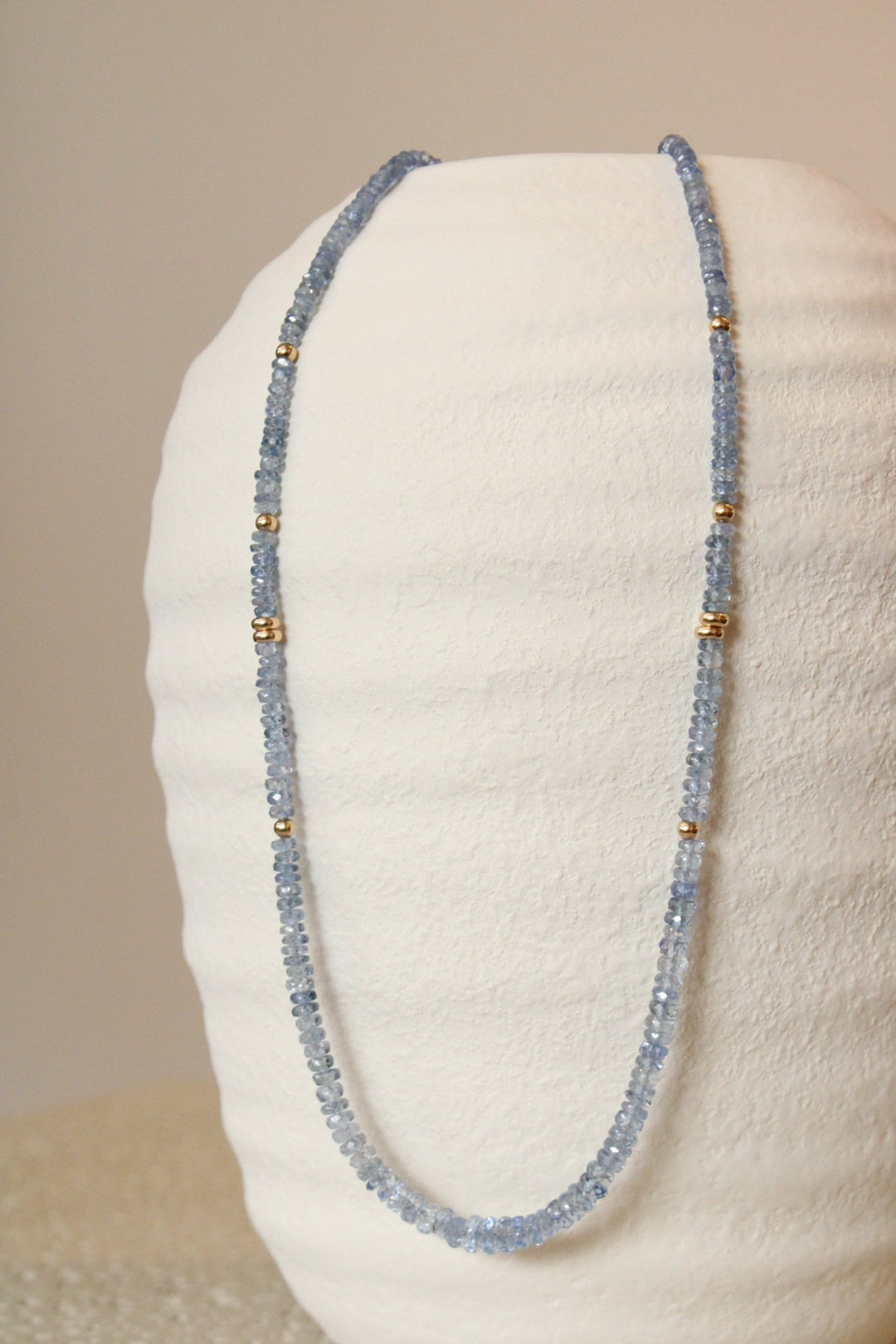 18" Blue Sapphire Faceted Gem Strand x 14K Gold Beads - Kingdom Jewelry