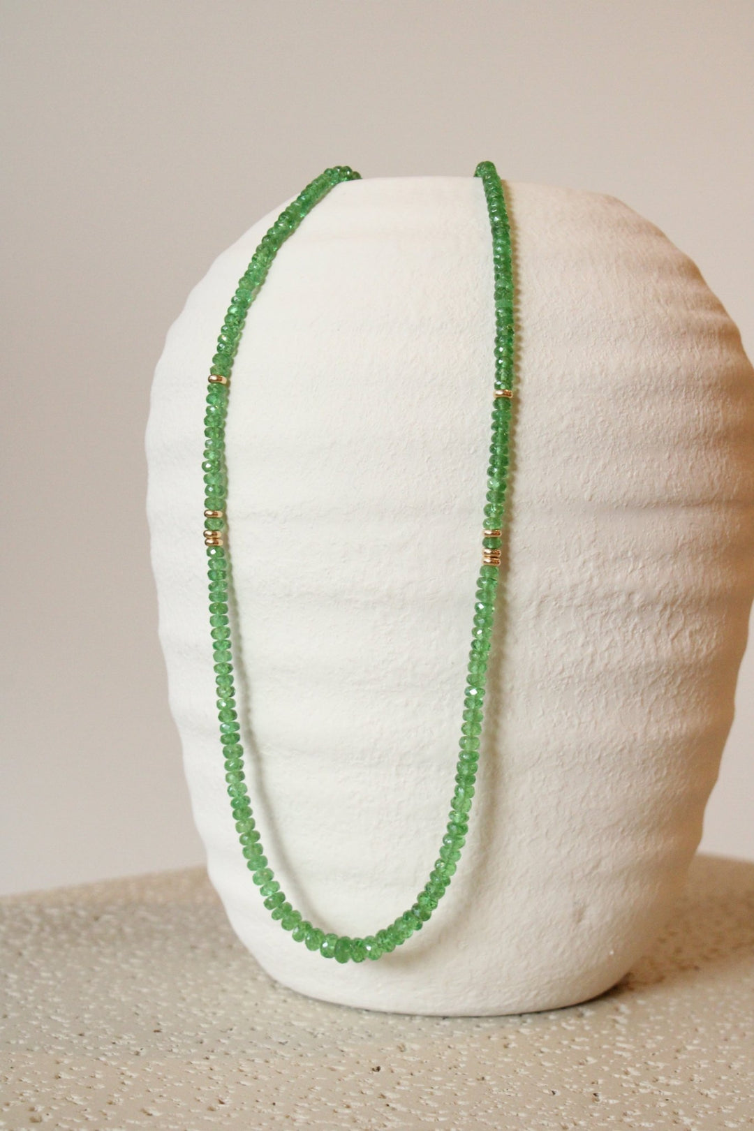 18" Faceted Tsavorite Garnet Gem Strand x 14K Gold Beads - Kingdom Jewelry