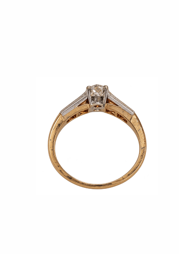 18k Gold and Platinum Vintage old mine cut Engagement Ring - Kingdom Jewelry