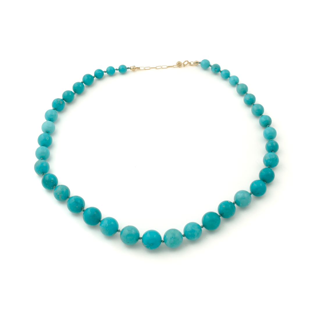 18k Gold Findings x Graduated Sleeping Beauty Turquoise Beaded Necklace - Kingdom Jewelry