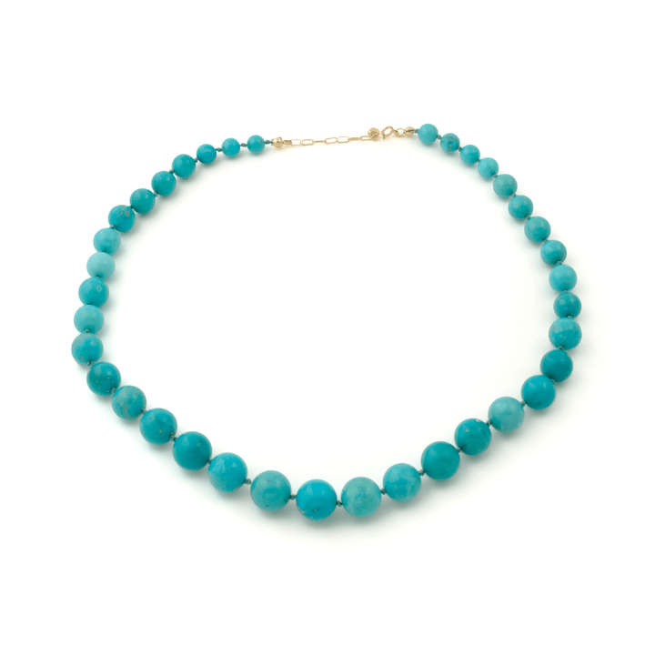 18k Gold Findings x Graduated Sleeping Beauty Turquoise Beaded Necklace - Kingdom Jewelry