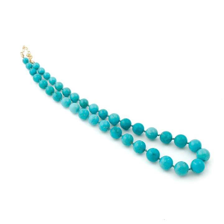 18k Gold Findings x Graduated Sleeping Beauty Turquoise Beaded Necklace - Kingdom Jewelry