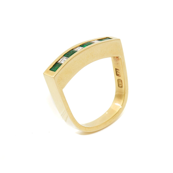18k Gold x 0.28ct Emerald & Diamond Square - Edge Channel Septet - Kingdom Jewelry