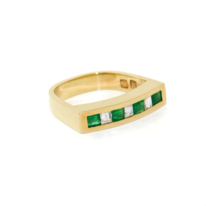 18k Gold x 0.28ct Emerald & Diamond Square - Edge Channel Septet - Kingdom Jewelry