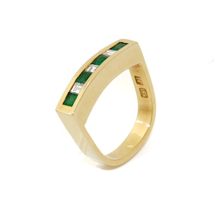 18k Gold x 0.28ct Emerald & Diamond Square - Edge Channel Septet - Kingdom Jewelry