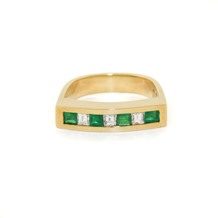 18k Gold x 0.28ct Emerald & Diamond Square - Edge Channel Septet - Kingdom Jewelry