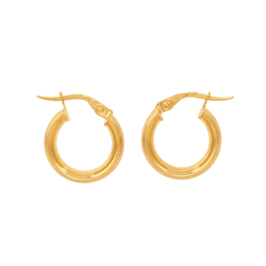 18k Gold x 13mm Round - Flat Mini Hoops - Kingdom Jewelry