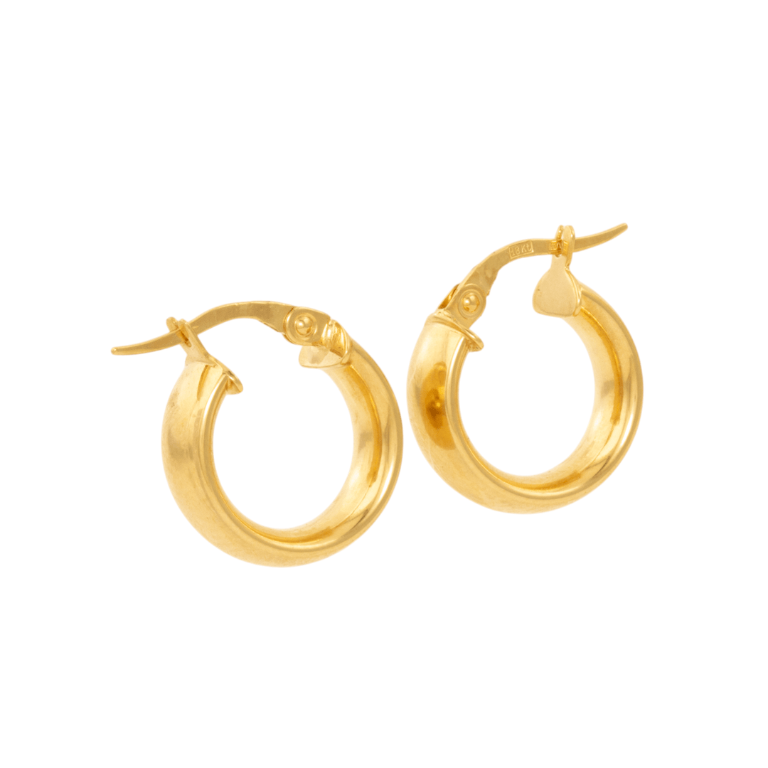 18k Gold x 13mm Round - Flat Mini Hoops - Kingdom Jewelry