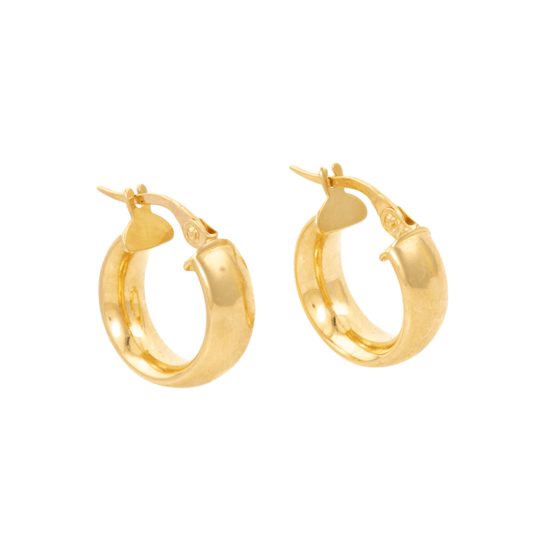 18k Gold x 13mm Round - Flat Mini Hoops - Kingdom Jewelry