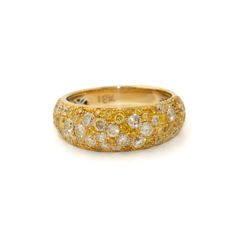 18k Gold x 1.41ct Natural Canary & White Pavé Diamond RBC Domed Bubble Band - Kingdom Jewelry