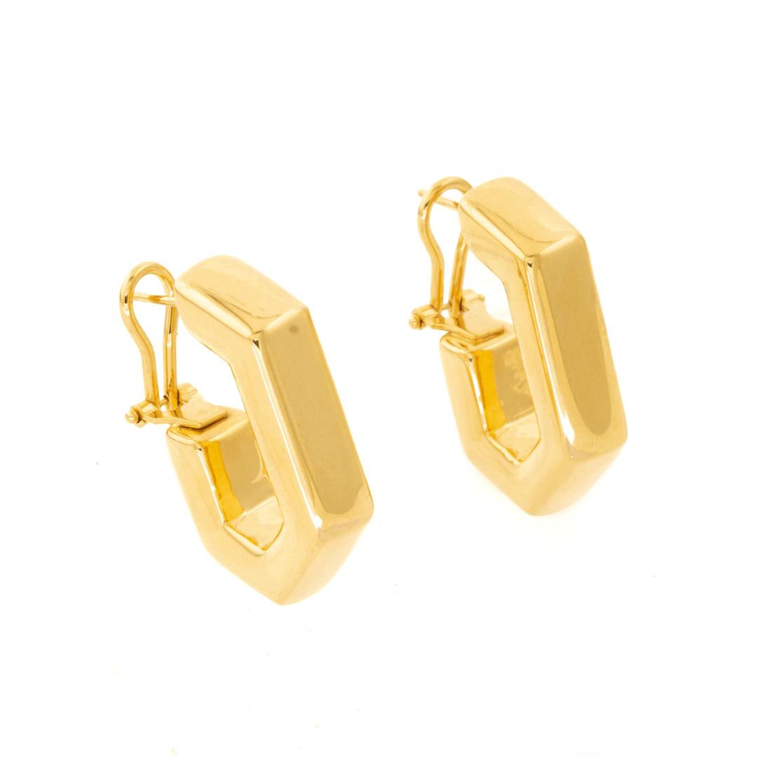 18k Gold x 15mm Elongated Hex Puff Huggie Earrings - Kingdom Jewelry