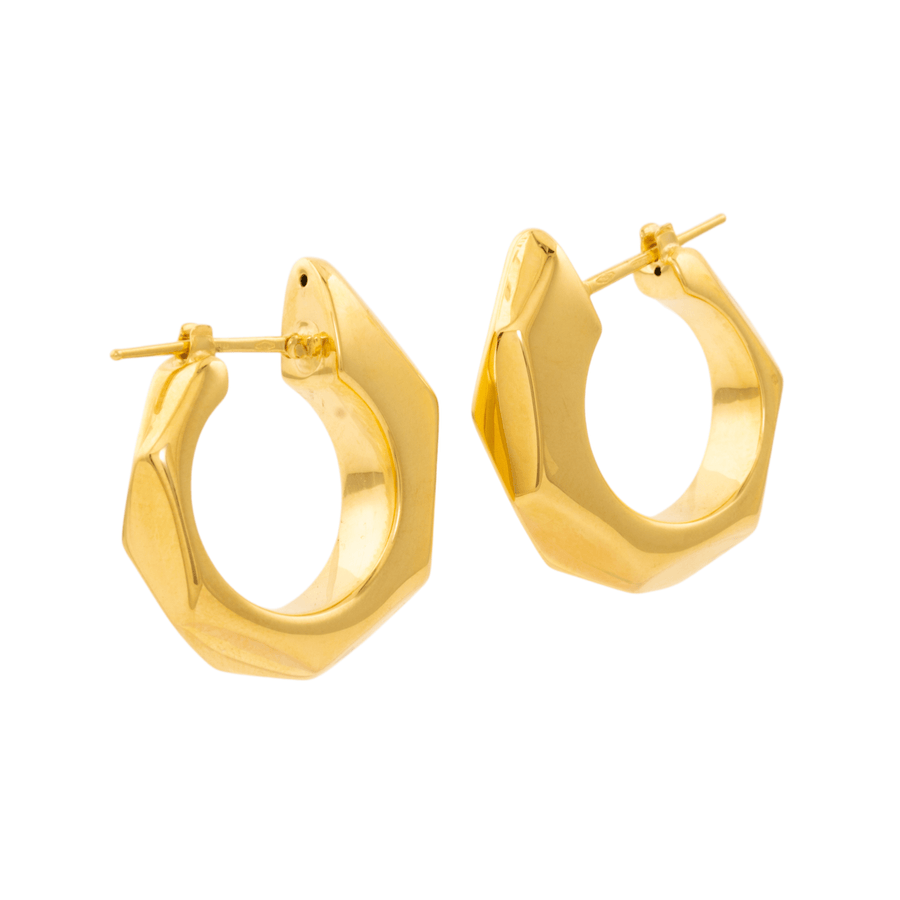18k Gold x 25mm Faceted Geometric Hexagonal Puff Hoops - Kingdom Jewelry