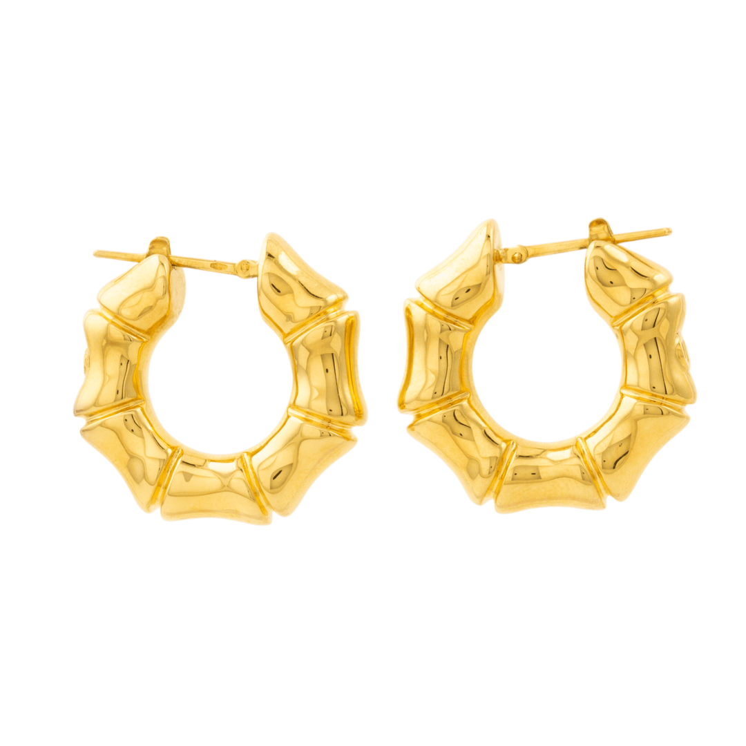 18k Gold x 25mm Puff Bamboo Hoops - Kingdom Jewelry