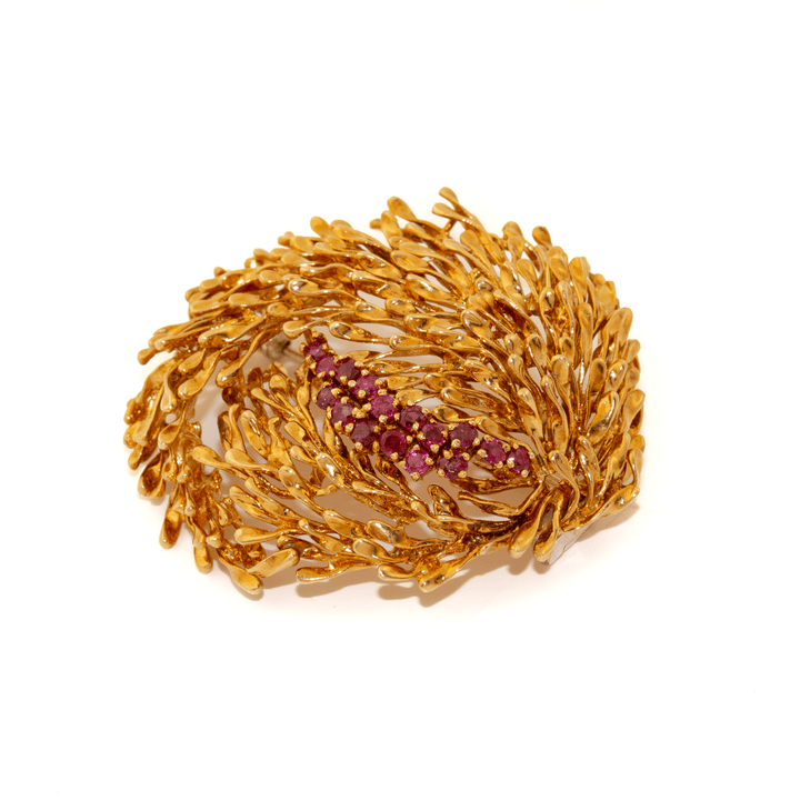 18k Gold x 26g Ornate Ruby Branch Bush Brooch - Kingdom Jewelry