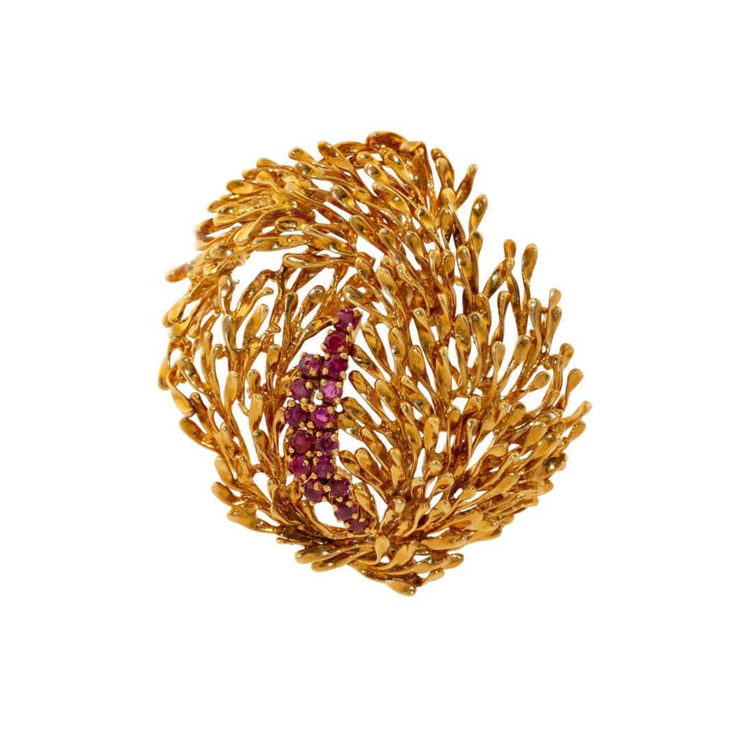 18k Gold x 26g Ornate Ruby Branch Bush Brooch - Kingdom Jewelry
