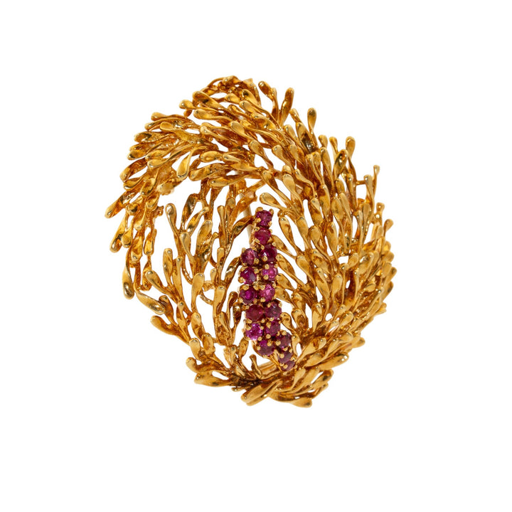18k Gold x 26g Ornate Ruby Branch Bush Brooch - Kingdom Jewelry