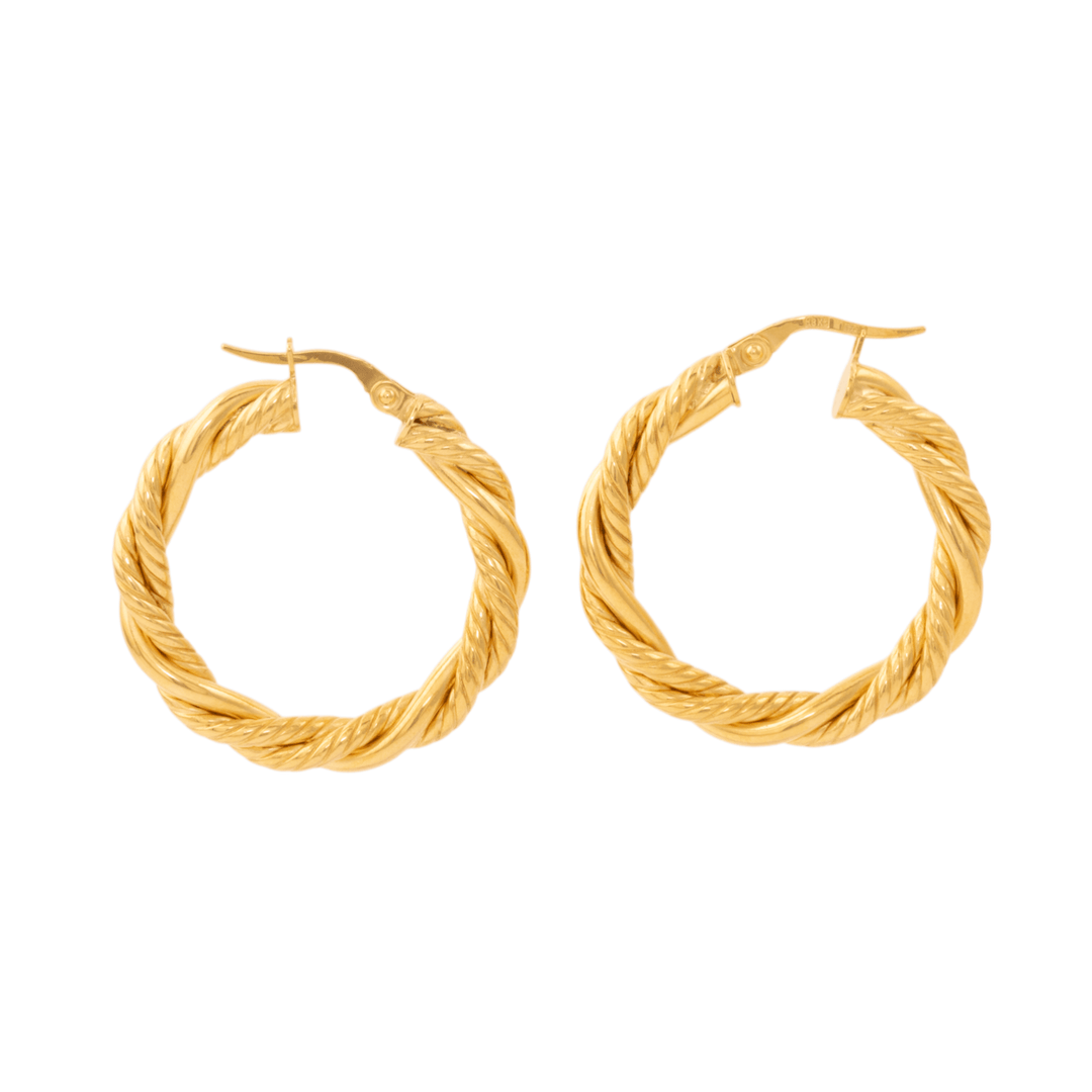 18k Gold x 28mm Round Twist Rope Hoops - Kingdom Jewelry