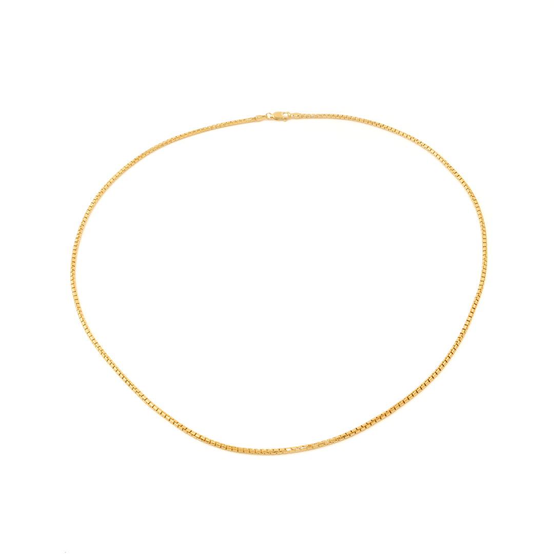 18k Gold x 2mm Rounded Box Link Chain Necklace - Kingdom Jewelry