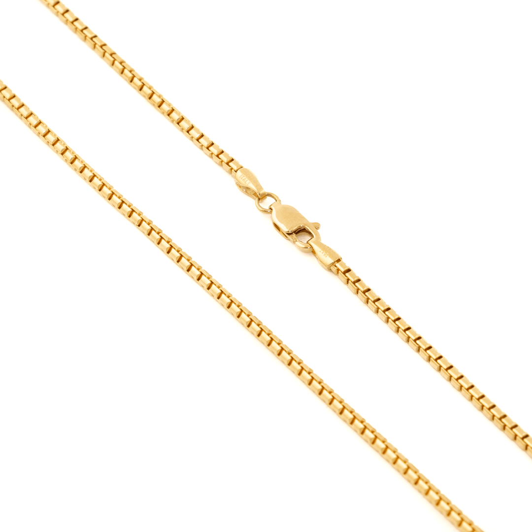 18k Gold x 2mm Rounded Box Link Chain Necklace - Kingdom Jewelry