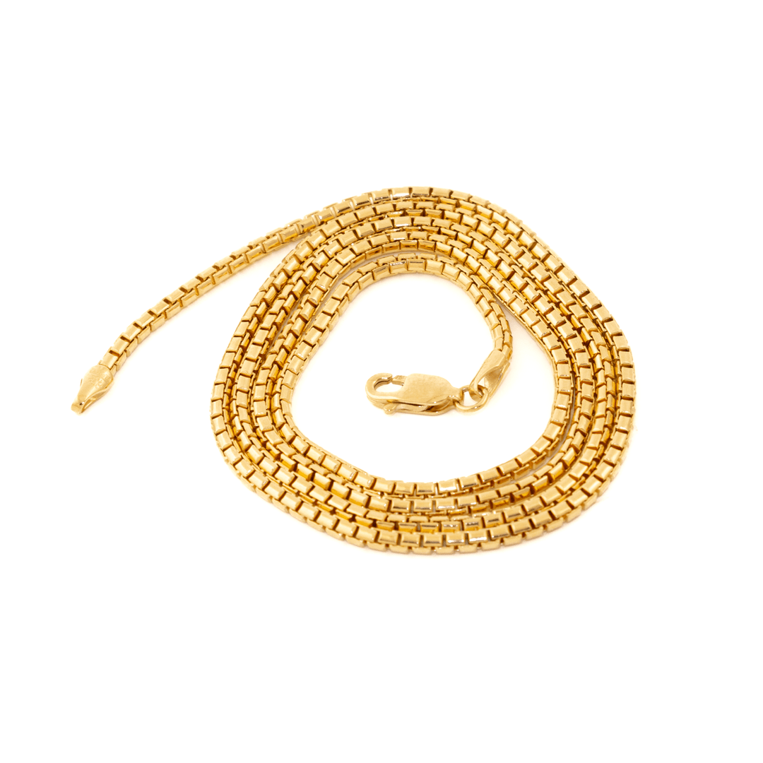 18k Gold x 2mm Rounded Box Link Chain Necklace - Kingdom Jewelry