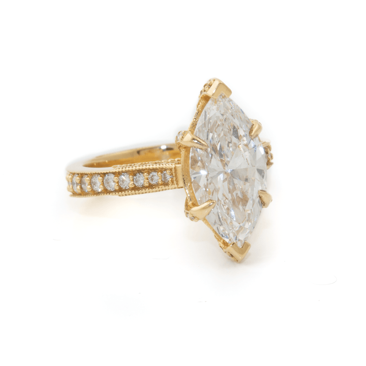 18k Gold x 3.07ct Marquise & Pavé Lab Diamond 'Gilded Legacy' Engagement Ring - Kingdom Jewelry